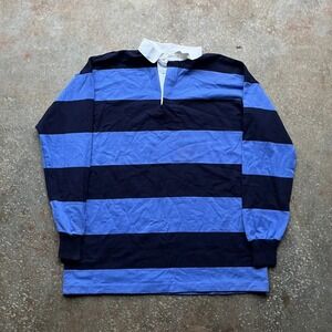 Vintage LL Bean Rugby Shirt Mens XL Tall Navy Blue Striped Made in USA Cotton